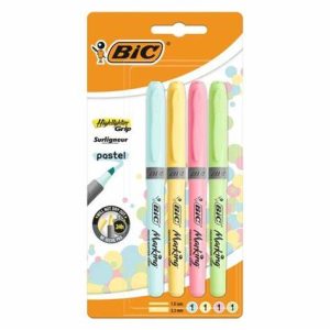 HIGHLIGHTER BIC GRIP ASST PASTEL CRD 4