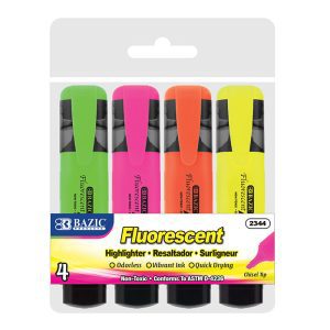 HIGHLIGHTER FLUORESCENT ASST WLT 4