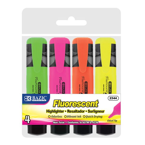 HIGHLIGHTER FLUORESCENT ASST WLT 4