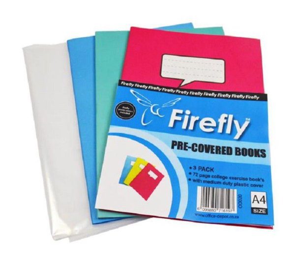 BOOK PRE-COVERED A4 SC 72PG F/M ASST 3PK (DISC) FIREFLY