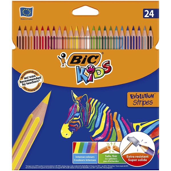 COLOUR PENCIL LONG KIDS EVOLUTION STRIPES 24'S BIC