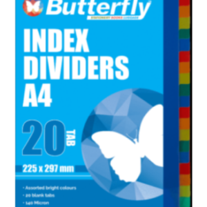 A4 PP DIVIDER 20 TAB COLOUR BUTTERFLY